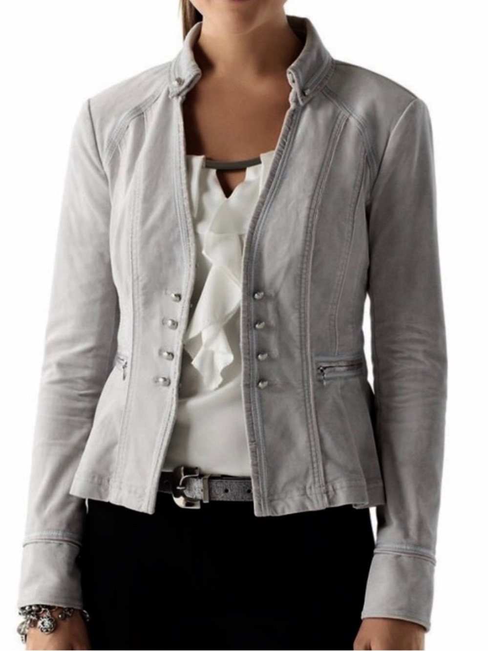 White House Black Market WHBM CHAQUETA VELVET MILTARY silver GRAY women’s 8 med